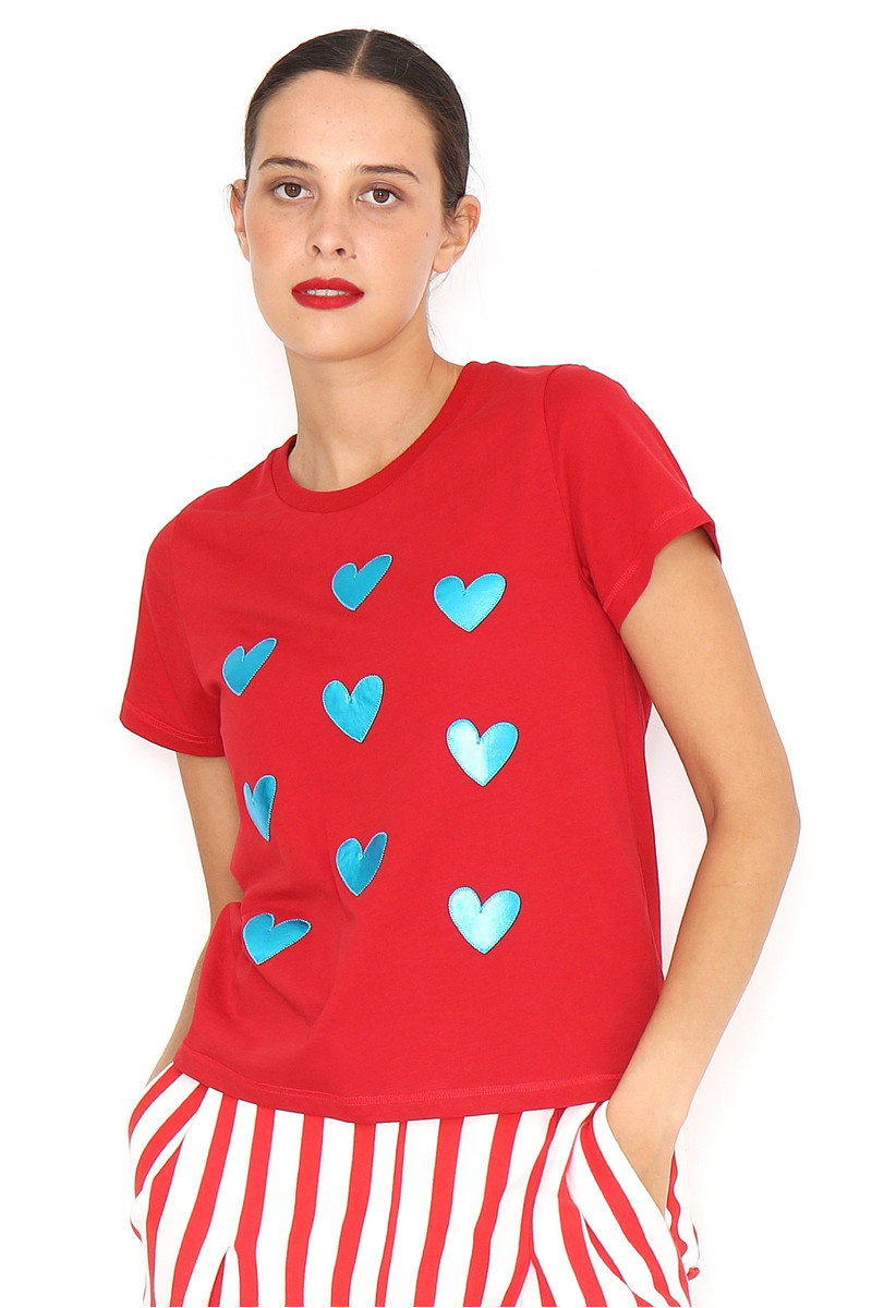 BLUE RED HEARTS T-SHIRT